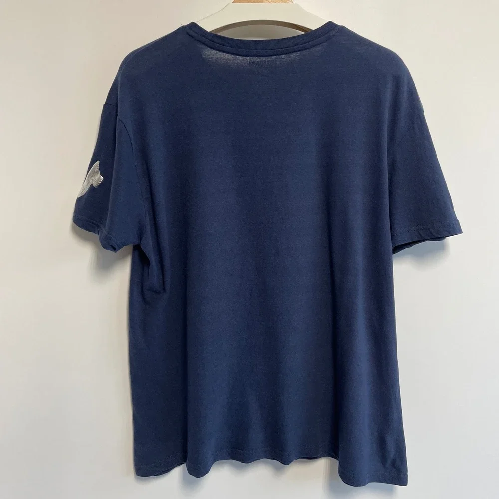 True Religion‎ Mens Large Navy Blue Cotton T Shirt Metallic Horseshoe Logo